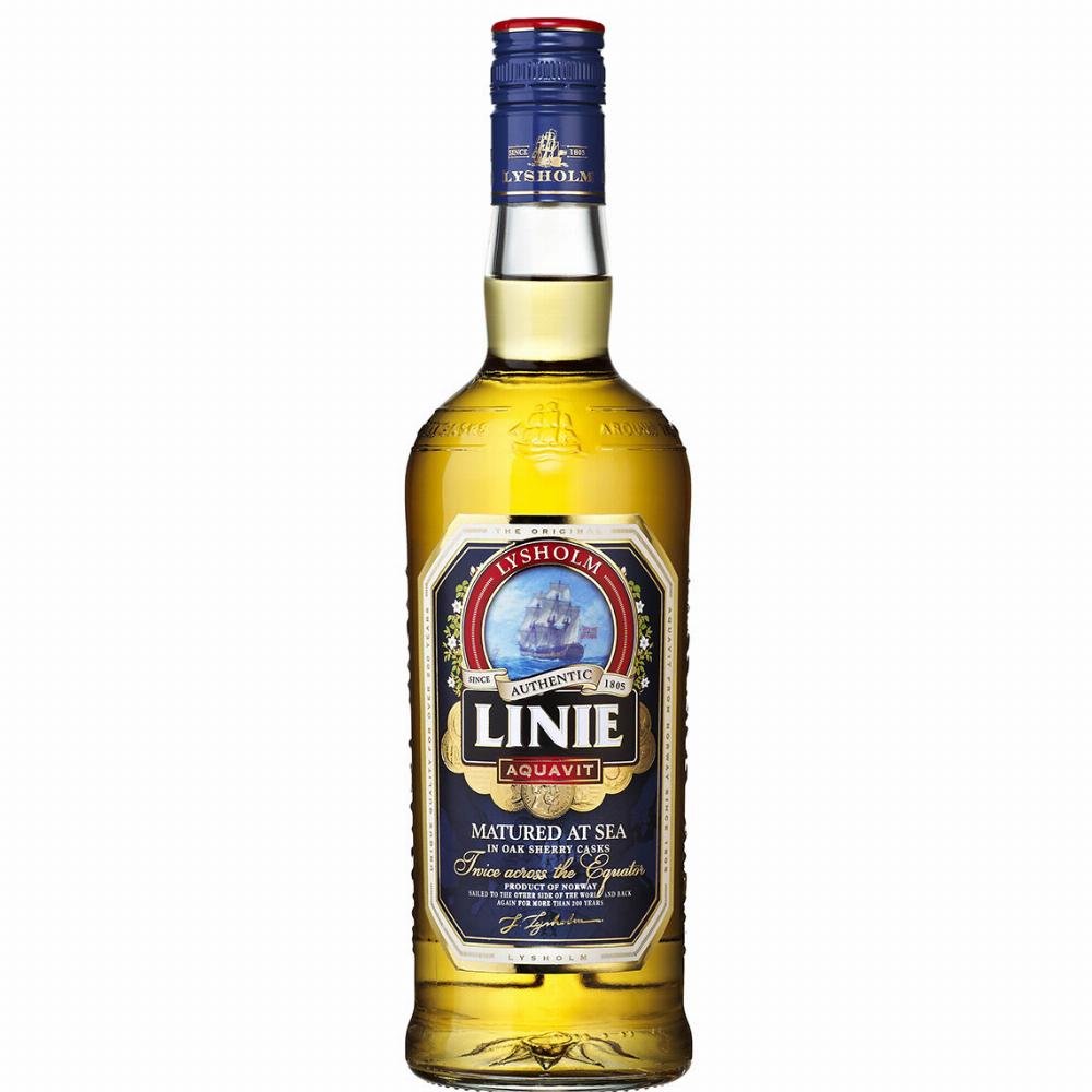 Lysholm's Linie Aquavit 80 Proof Oak Matured Twice Across the Equator Norway 750ml