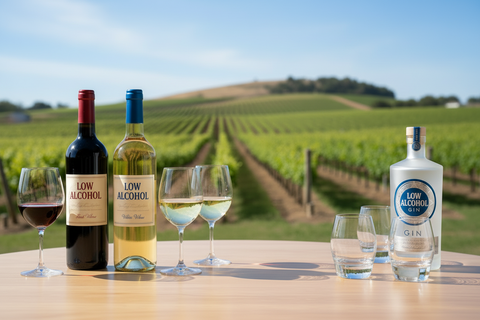 Move all the bottles to the left. Add some glasses. Add one more bottle to the right, keep the middle empty.